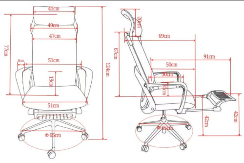 Ergonomická kancelářská židle Liftor Orca - rozměry